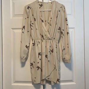 Cream colored duck/pheasant wrap dress